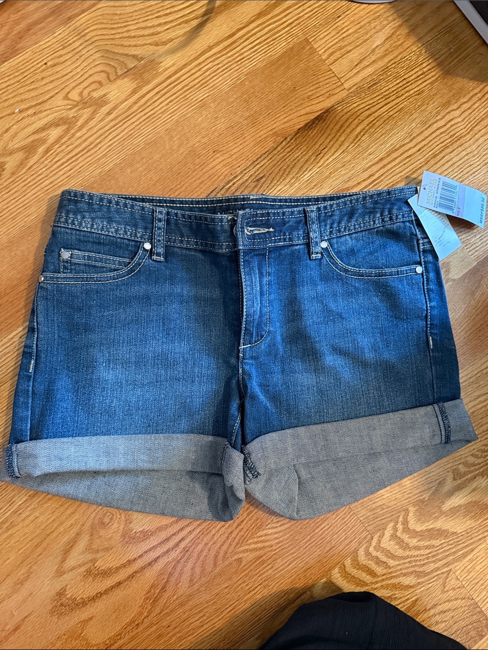 MICHAEL Michael Kors Dark Blue Denim Cuffed Shorts